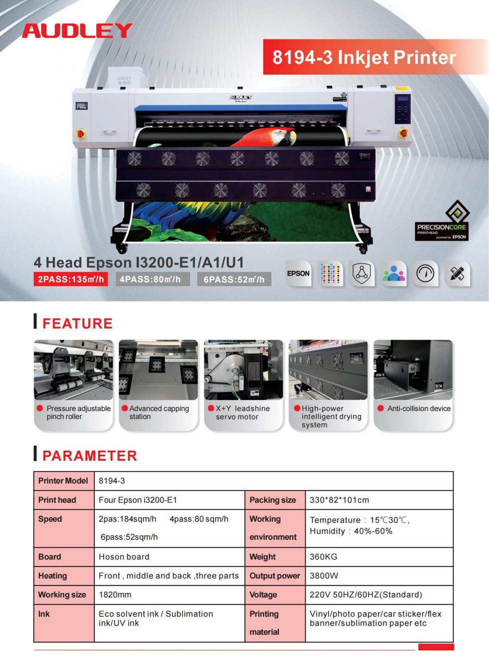 Audley 8194-3 I3200 Roll Printer detail